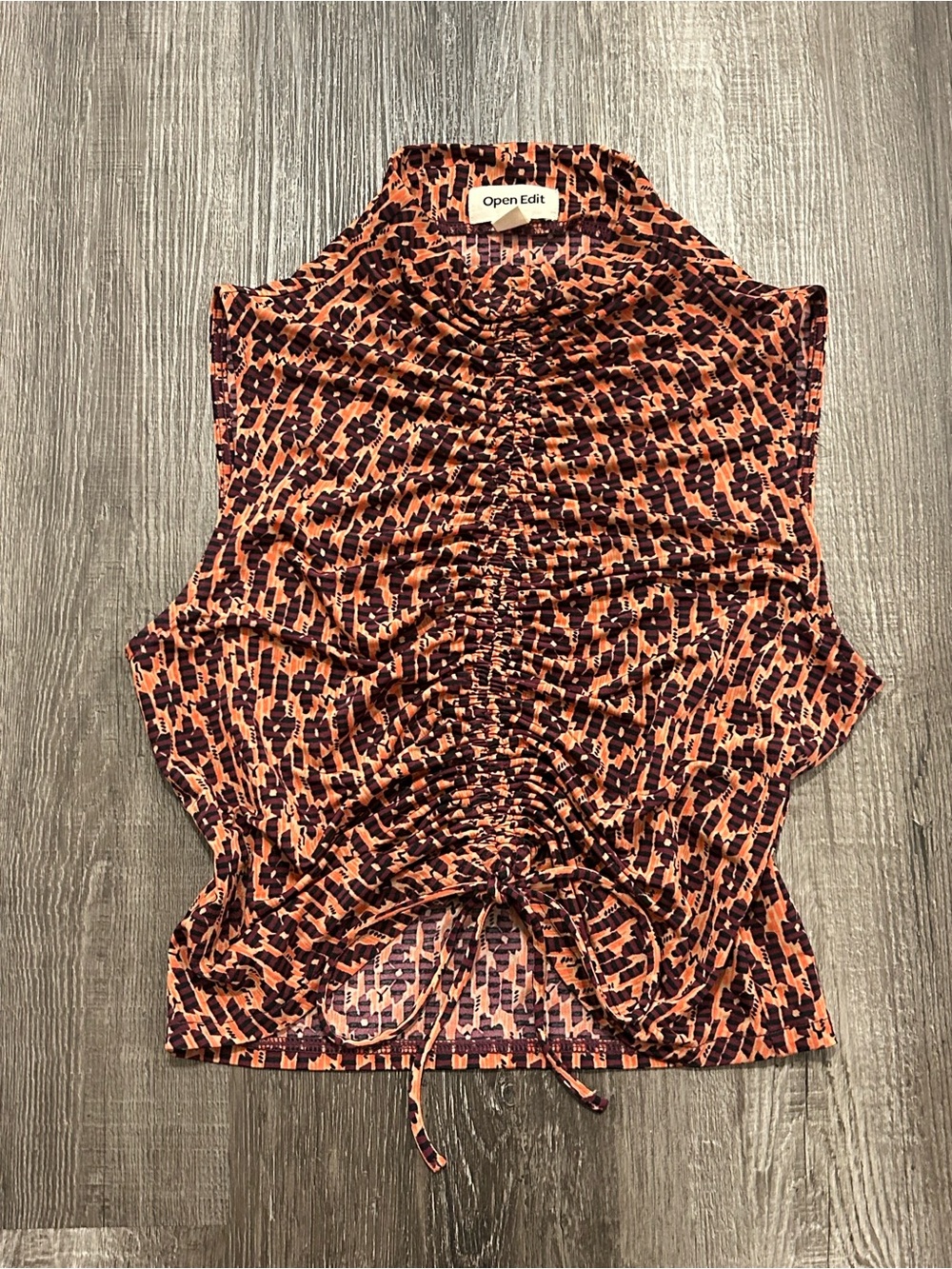 5/$25 Open Edit Ruched Front Tie Mock Neck Top